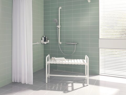 Obesity shower area with shower bench