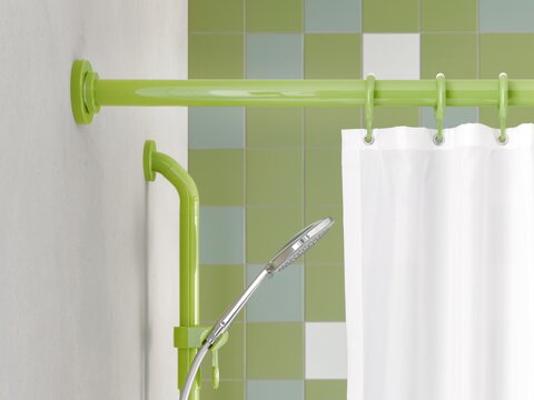 Suicide-preventing shower rail and shower curtain